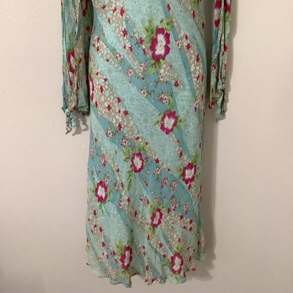 Vintage 90s Blue Feminine Romantic Dainty Floral Fairy Midi Dress Size 6 Formal - Picture 3 of 7